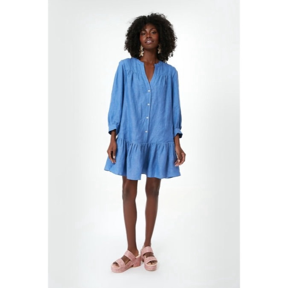 Tuckernuck Pomander Place Lake Blue Frankie Linen Coastal Dress Size Small